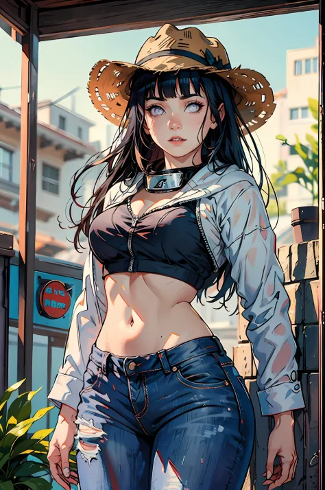 Hinata Hyuga in a cowboy hat and jeans, vaqueira, vaca-menina, Female cowgirl, Estilo de Charlie Bowater, Cowgirl ocidental, No ...
