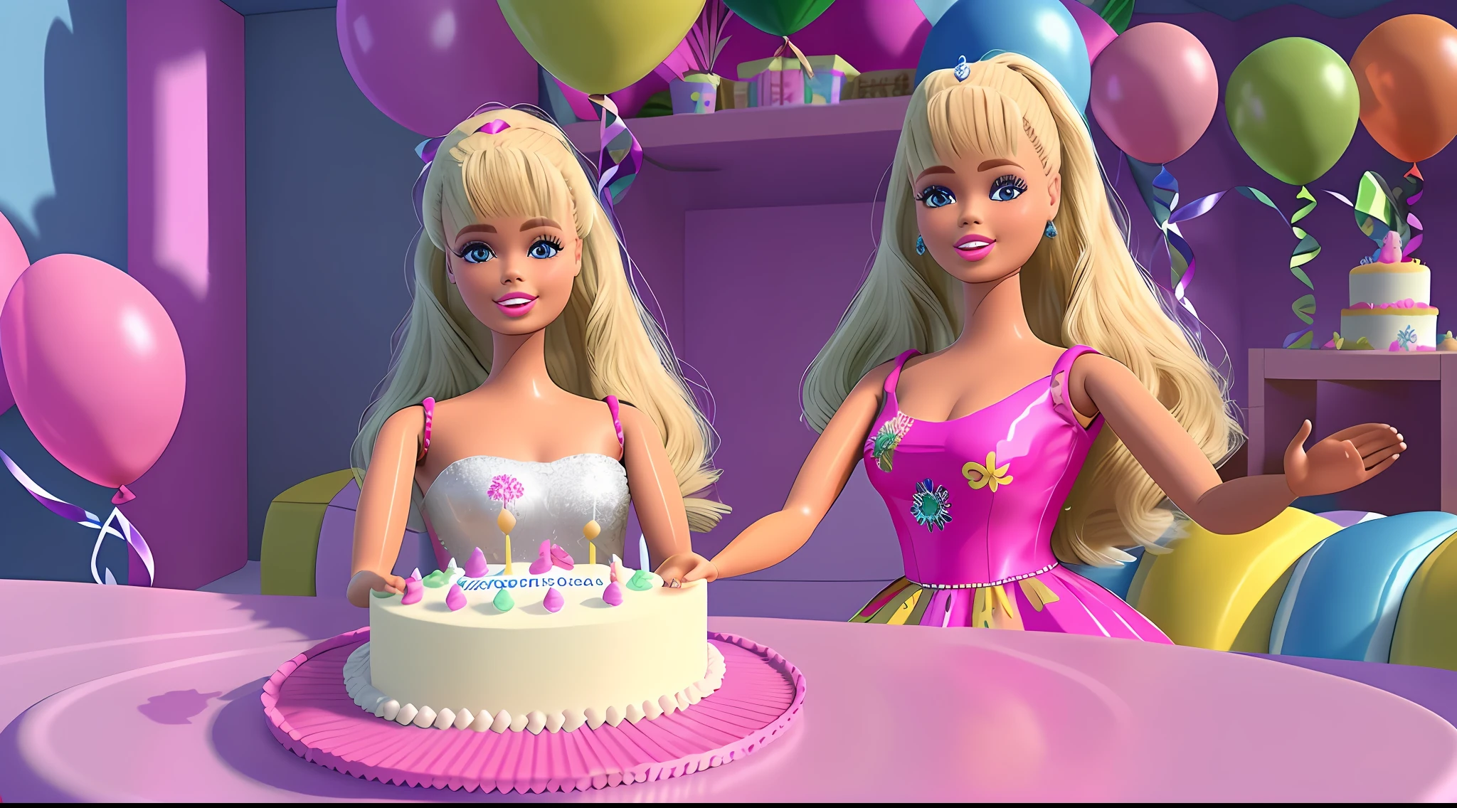 Barbie and her friend are celebrating a birthday together - SeaArt AI