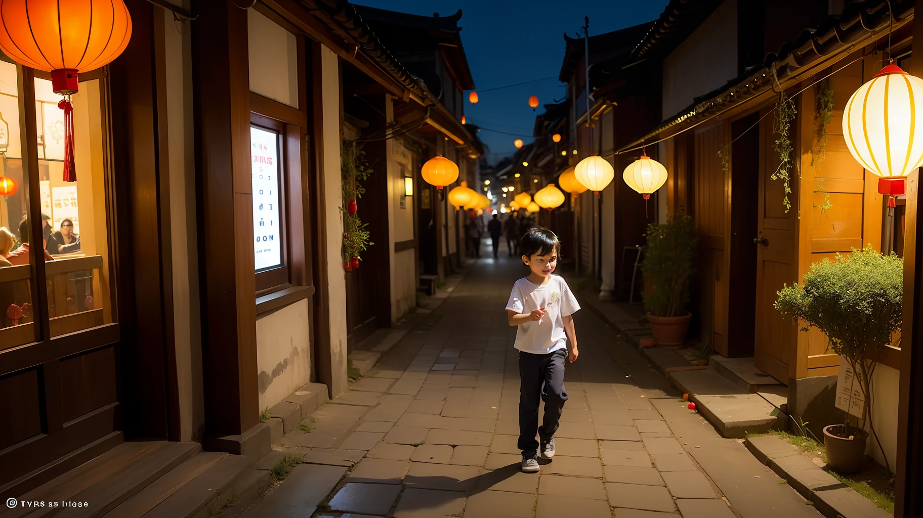 "(Enchanting and picturesque old town of Hoi An) +(charming lanterns illuminating the streets) +(adorable and playful little boy)"