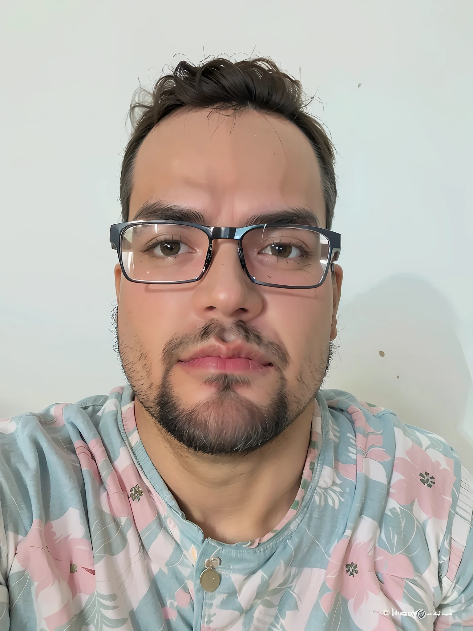 There's a man in glasses and a pink shirt posing for a photo, imagem frontal, Foto realista, Henry Alvim Correa, icaro carvalho, david rios ferreira, caio santos, Directed by: Nandor Soldier, andres rios, frontal, imagem de qualidade muito baixa, Carmelo Blandino, sem barba