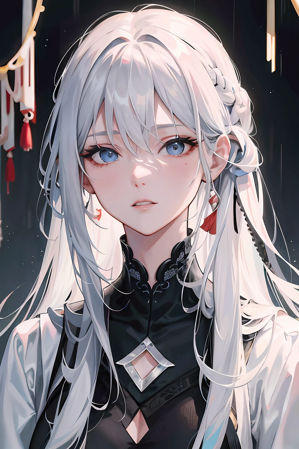 Anime girl with long white hair and blue eyes in a black dress, Girl with white hair, a beautiful anime portrait, style of anime4 K, white haired Cangcang, Stunning anime face portrait, white-haired god, Perfect white haired girl, detailed portrait of an anime girl, portrait anime girl, White-haired, Anime art wallpaper 4k, Anime art wallpaper 4 K