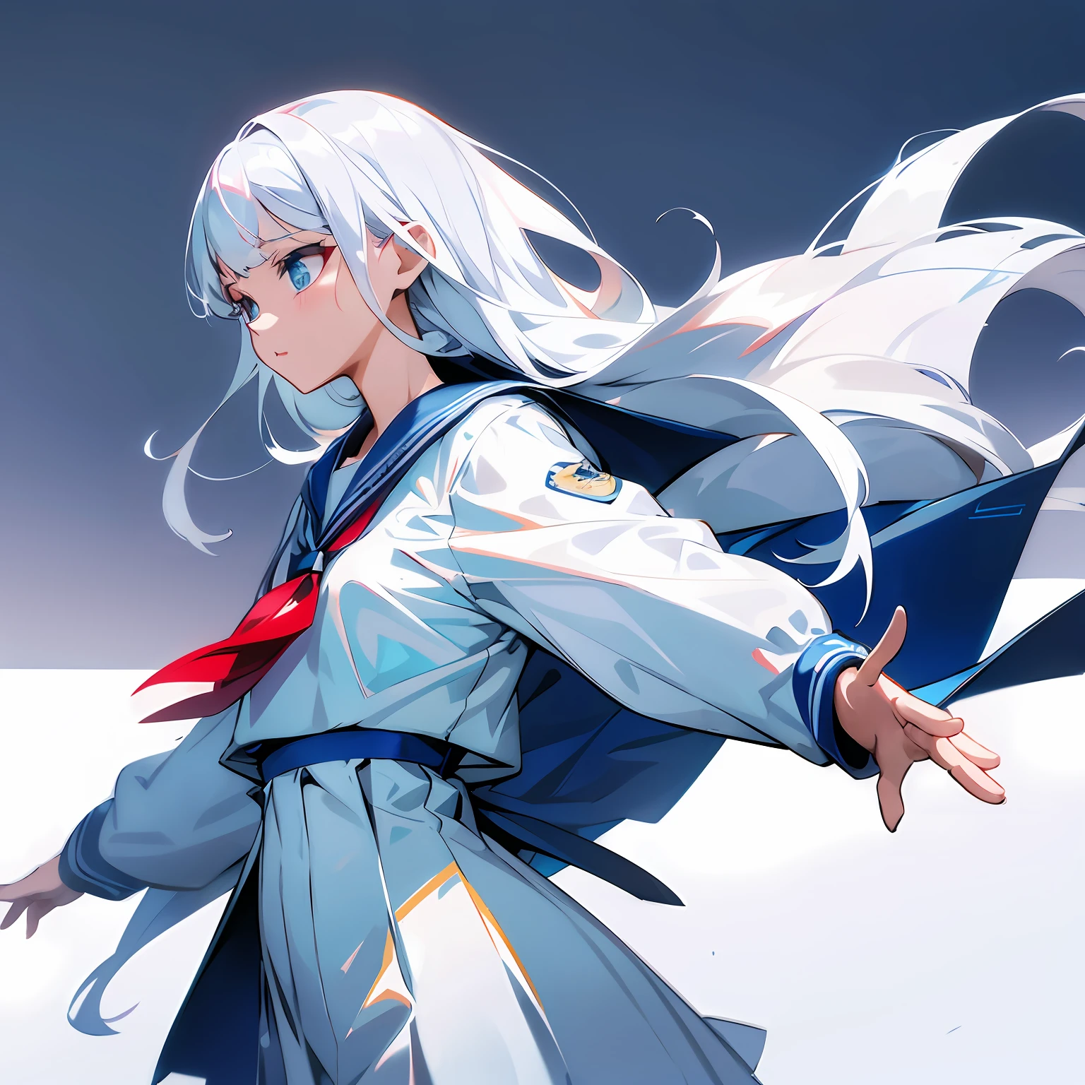 Anime characters with white hair, blue eyes and red ties, Kantai collection style, style of anime4 K, Digital anime art, anime styled digital art, Official artwork, 《Ghost Wind Special Assault Team》The art of pixels, High Quality Anime Art Style, anime art style, Digital anime illustration, Anime art wallpaper 8 K, anime illustration, ufotable art style