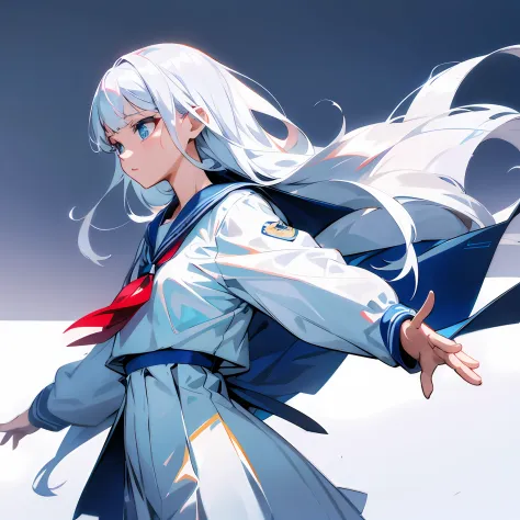 Anime characters with white hair, blue eyes and red ties, Kantai collection style, style of anime4 K, Digital anime art, anime s...