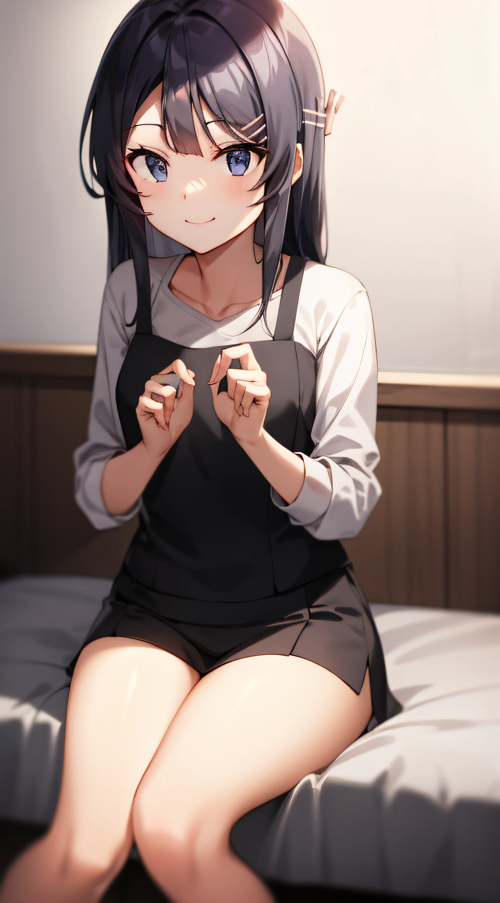 Anime girl sitting on a bed with her hands crossed - SeaArt AI