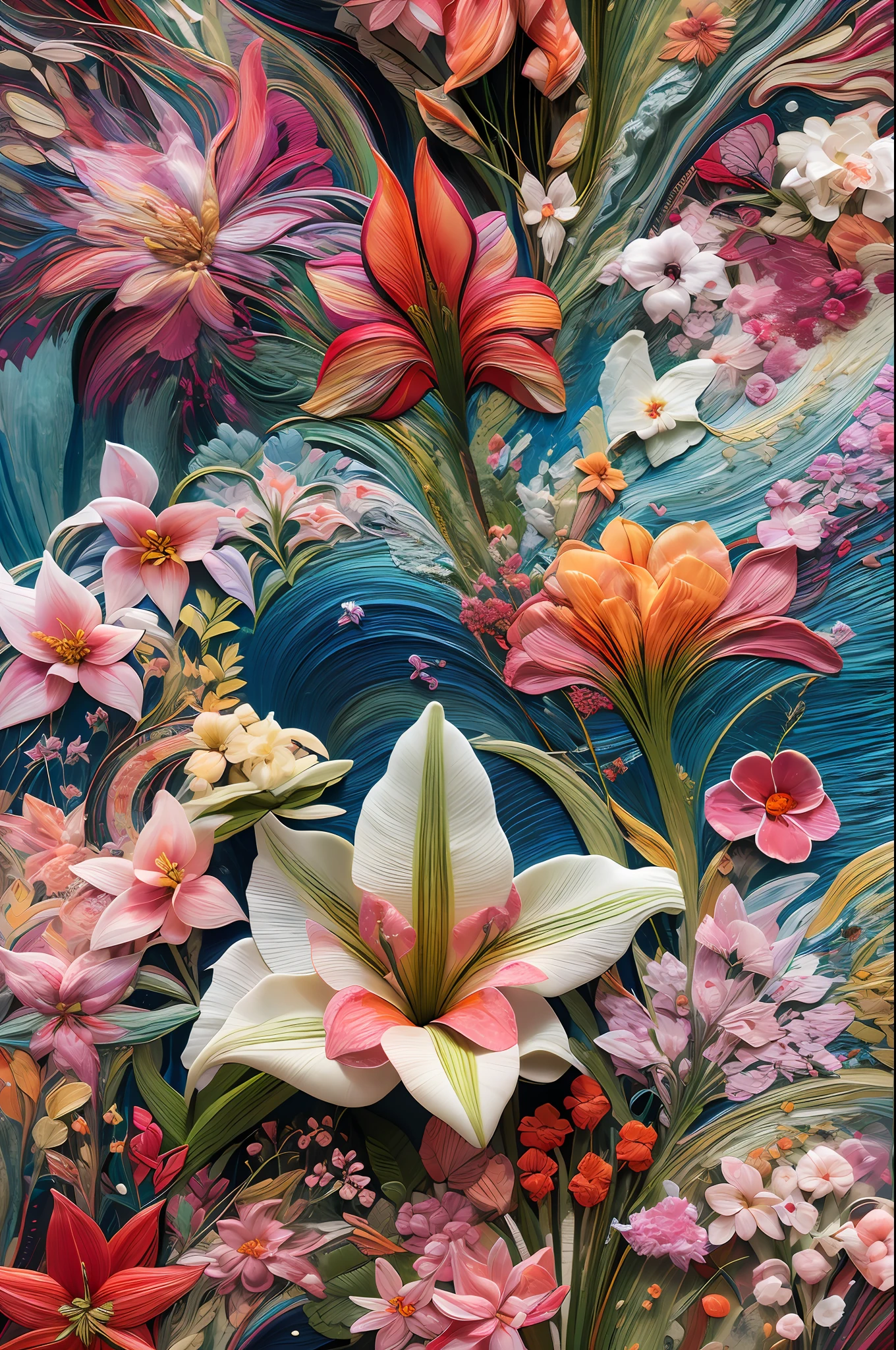 Best quality, masterpiece, ultra high res, (photo realistic:1.4), surrealism, dream-like,
Amaryllis blossom, ((abstract  art)),
Embroidery,