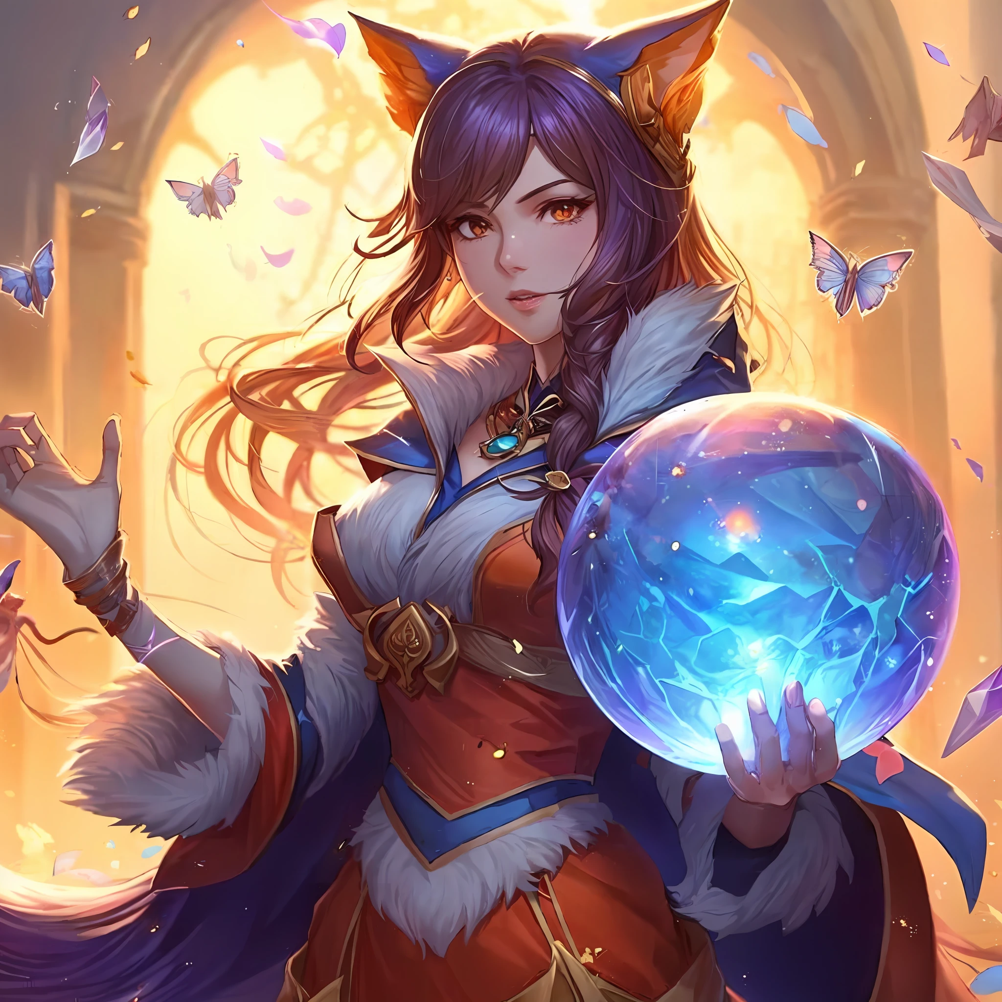 A closeup of a woman holding a crystal ball in her hands, Retrato de Ahri, Ahri, Artgerm extremamente detalhado, Ahri, de League of Legends, artgerm detalhado, estilo artgerm, Artgerm Plano, trending artgerm, estilo artgerm, Serafim Ahri KDA, ! arte dos sonhos