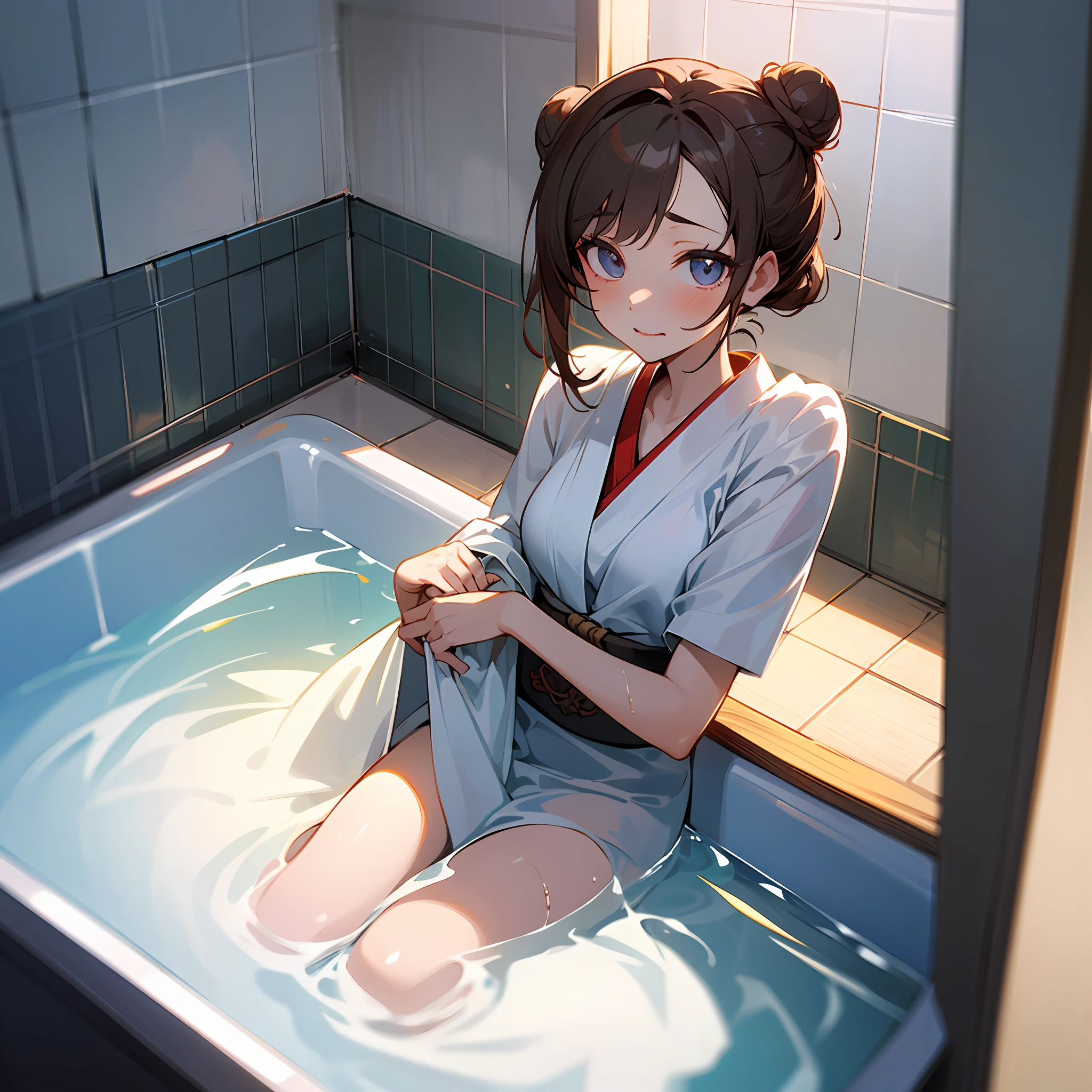 Anime girl sitting in a bathtub with her legs crossed - SeaArt AI