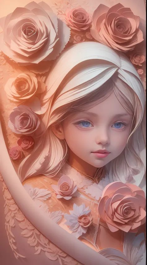 illustration: 1.3), paper art, 3D rendering of, Colorful background, （cute female child: 1.3), (Masterpiece rose: 1.2) , Colorfu...