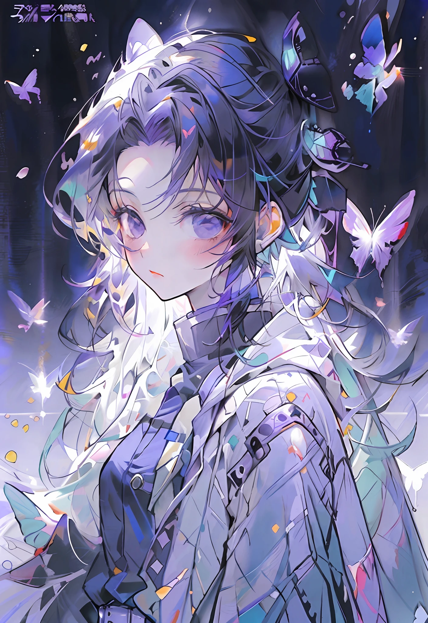 Anime girl with butterflies in her hair（kochou shinobu) - SeaArt AI