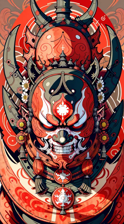 portrait mask, illustrator, vector illustration, masterpiece, high quality, 8k, high resolution, high detail, japanese, onmyoji,...