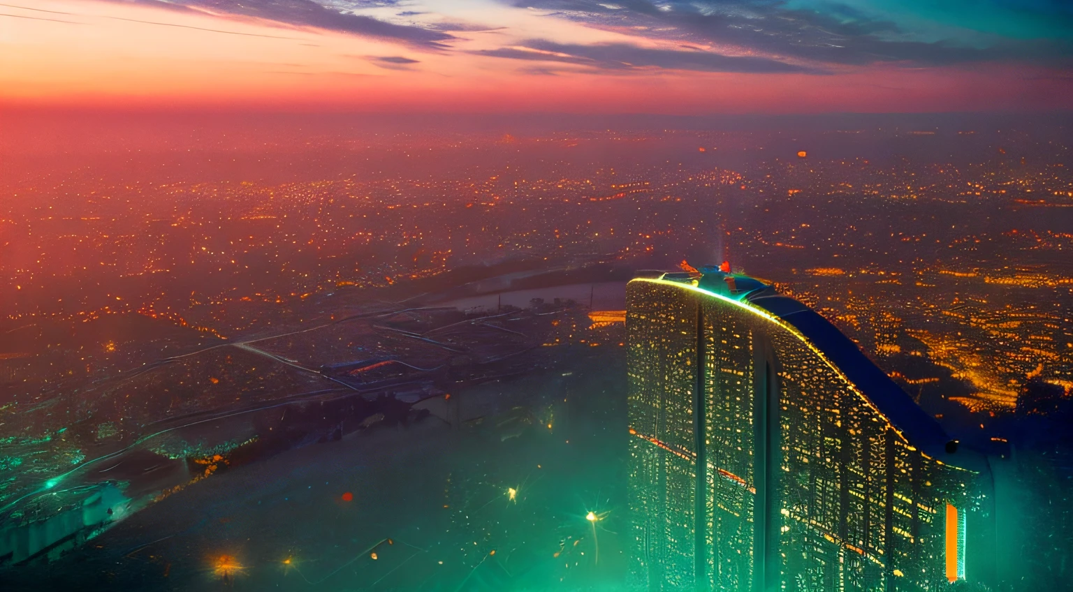 Cidade futuristica（Cinematic look：1.4），bird's eyes view，Top-down view，soothing tones，insanely details，Complicated details，hyper-detailing，low-contrast，Soft cinematic light，Dim colors，exposure blend，HDR，faded，slate grey atmosphere