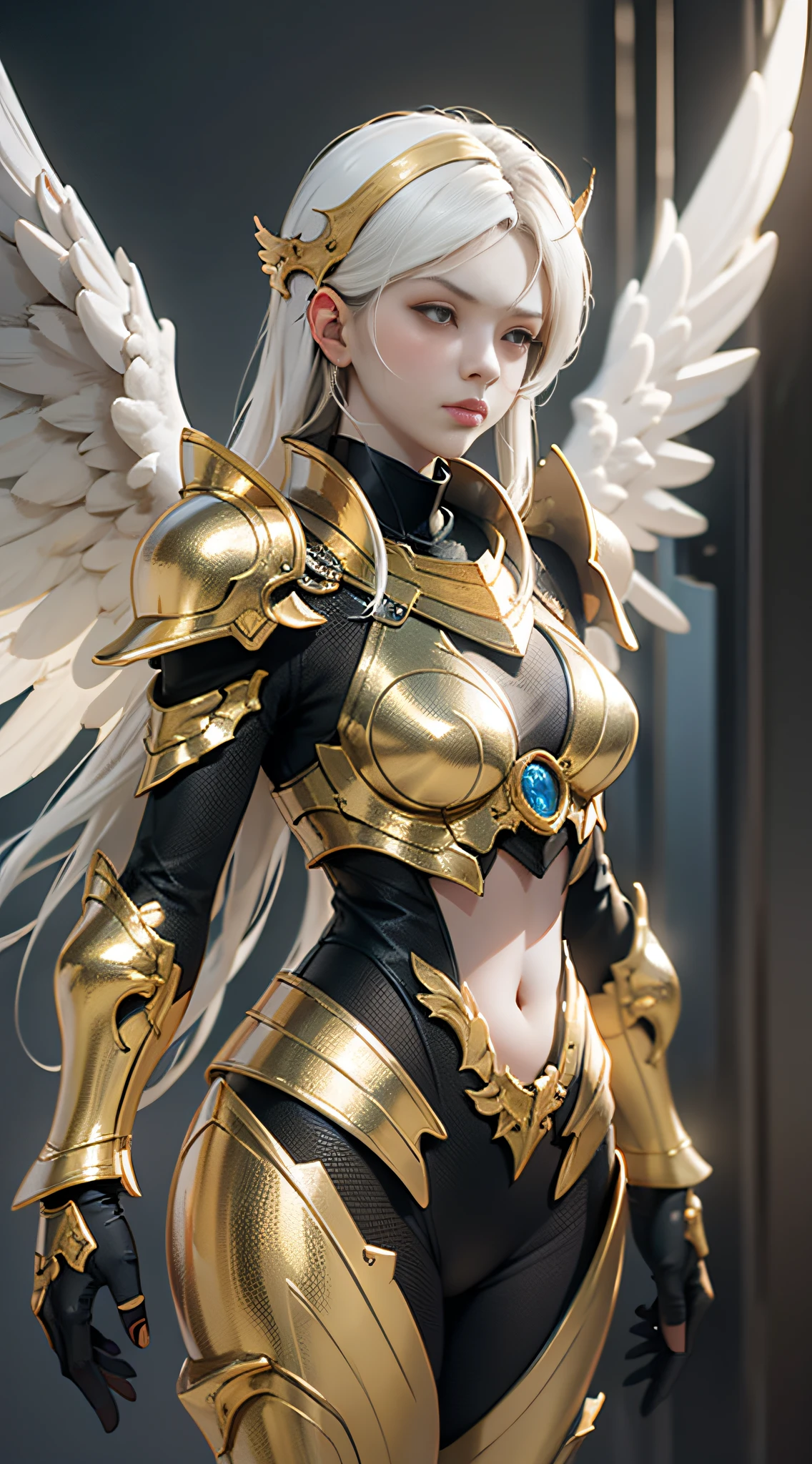 An angel warrior, (with a pair of golden wings on his back), ((metal wings)), ((golden armor)), high detail, (beautiful face), perfect facial features, golden hair, golden sword, indifferent, arrogant, invincible, atmospheric, macro, realistic, HDR (high dynamic range), ray tracing, NVIDIA RTX, super resolution, Unreal 5, subsurface scattering, post-processing, anisotropic filtering, depth of field, maximum sharpness and sharpness, Albedo and Specular Mapping, Surface shading, Accurately Simulating Light-Material Interactions, Perfect Proportions, Octane Render, Duotone Lighting, Large Aperture, Low ISO, White Balance, Rule of Thirds, 8K RAW, High Efficiency Sub-Pixel, Subpixel Convolution,