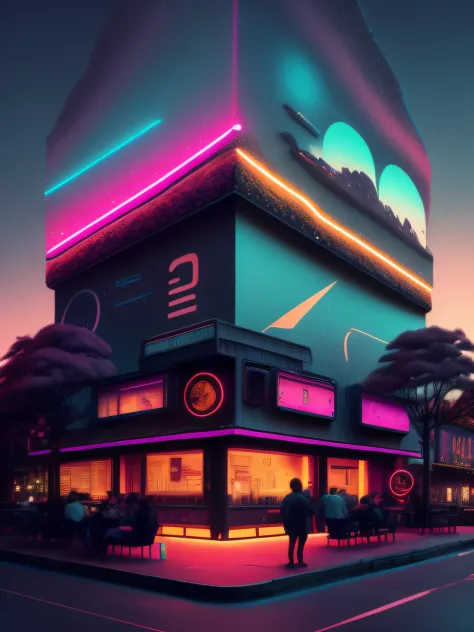 the city street，（A lot of people sat on the side of the street），drinking beer，Neon lights at night，5 young girls，3 cool boys，3 d render beeple, stunning digital illustration, ultra realistic 3d illustration, photorealistic illustration, beeple |, Hyper-rea...