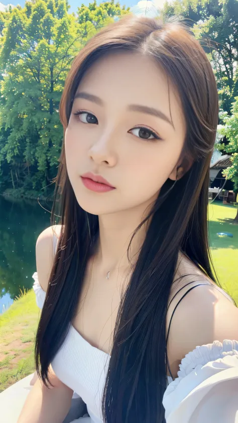 ((Best Quality, 8K, Masterpiece:1.3)), a beautiful girl, pure, melon face, gentle and cute, thin figure, (frontal), (tilted head...