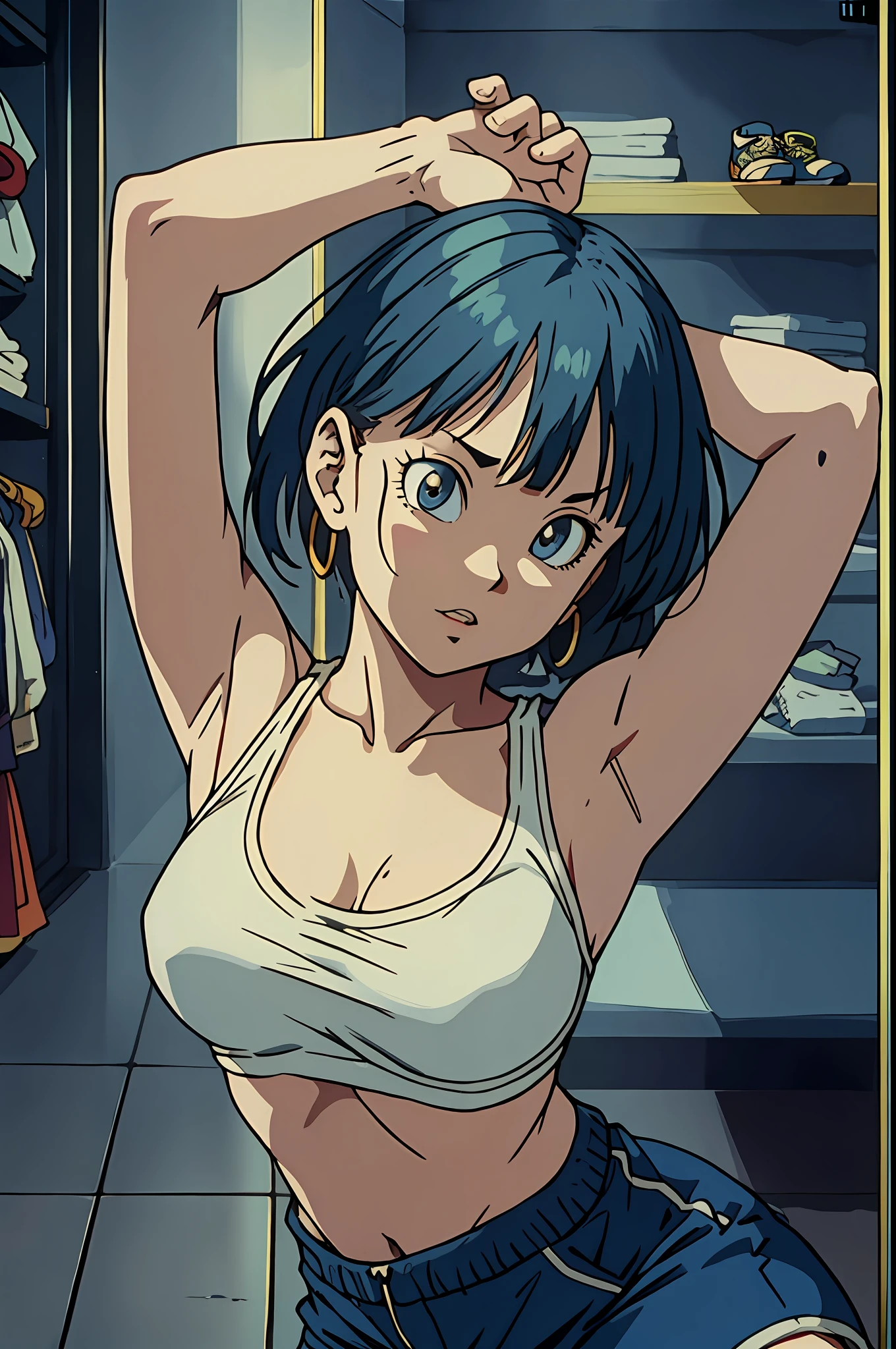 Bulma, very sensual, with funk girl clothes, Brazilian, Rio de Janeiro, dancing funk, rolling, big-ass, legs thick, wearing extremely short denim shorts, wearing a mini blouse, umbigo com pirsing, sneakers Nike, longye hair, Speaker behind, fully body, very realistic, extremely sexy, 8k, extremely detailed 8K), (an extremely delicate and beautiful), (Masterpiece artwork), (best qualityer: 1.0), (ultra highres:1.0)