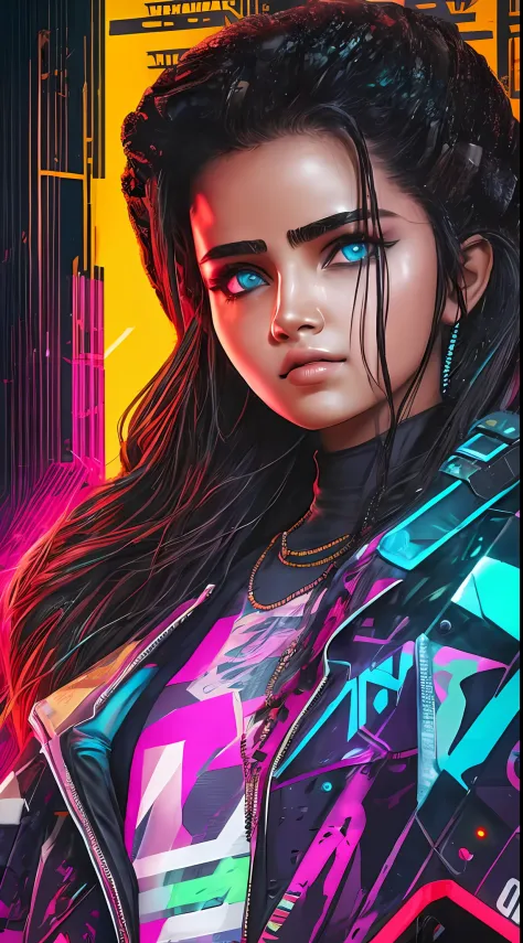 wearing cyberpunk complex streetwear, beautiful, girl, detailed portrait, 4 k, bright colors, concept art, cinematic dramatic at...