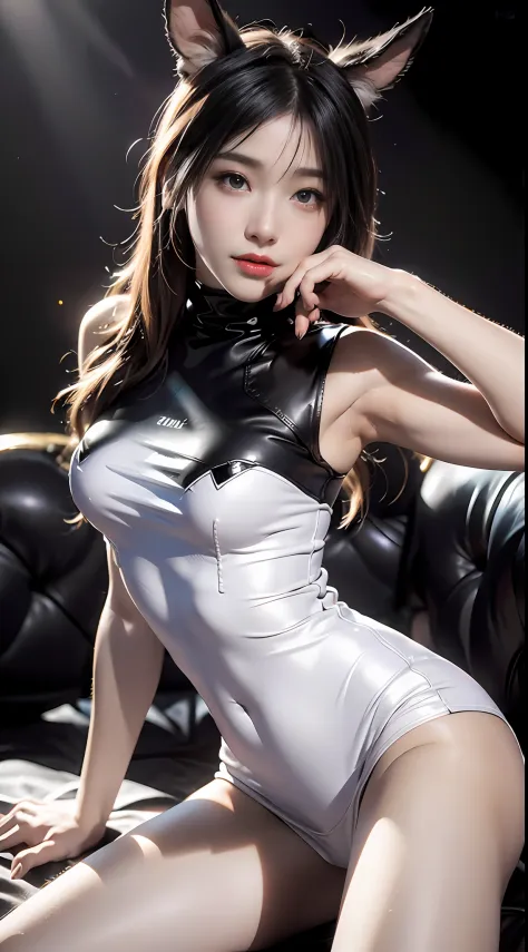 RAW, Masterpiece, Ultra Fine Photo,, Best Quality, Ultra High Resolution, Photorealistic, Sunlight, Full Body Portrait, Stunningly Beautiful,, Dynamic Poses, Delicate Face, Vibrant Eyes, (Side View) , she wears futuristic Batman costume, skinny leather pan...
