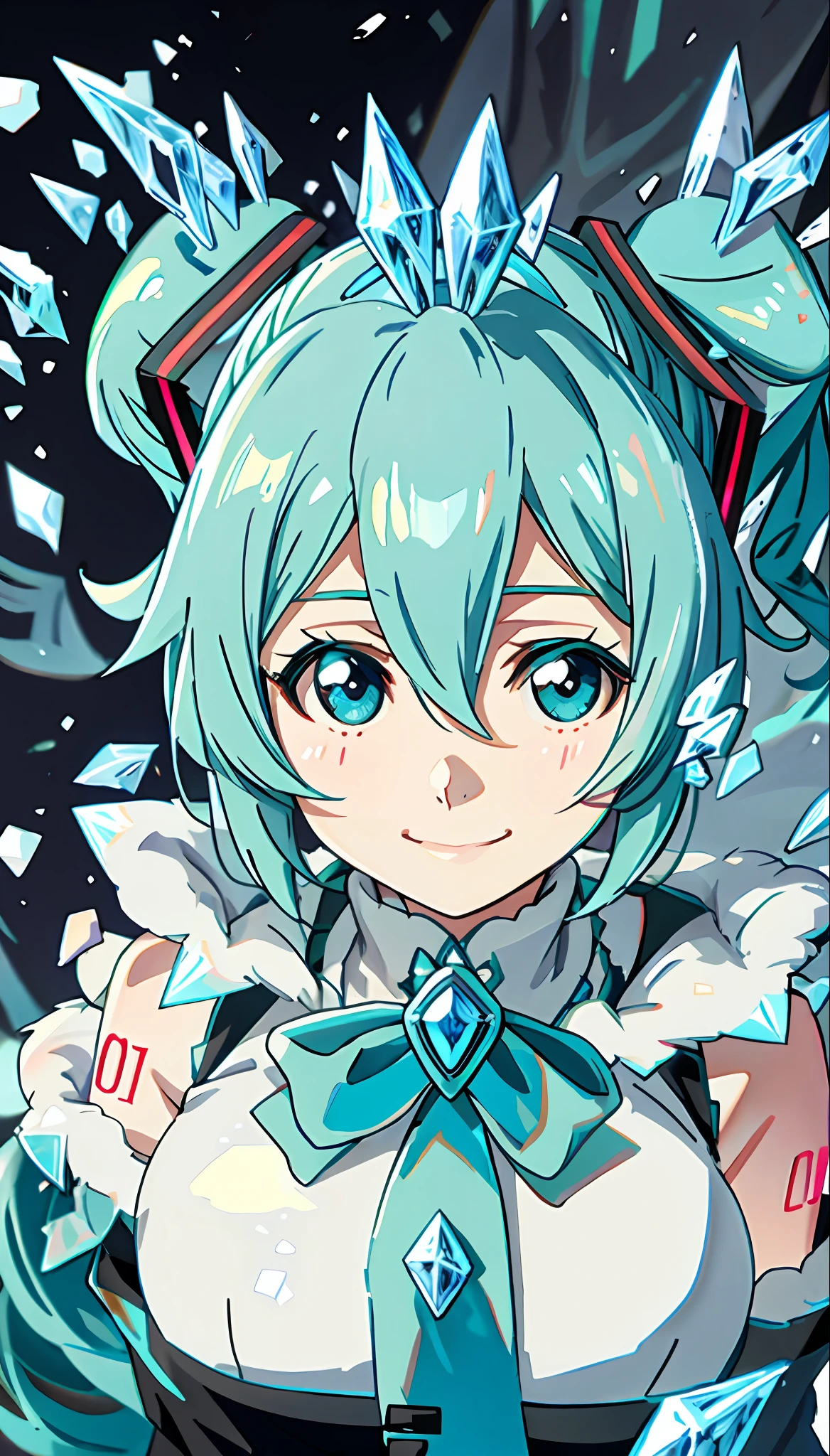 Hatsune Miku, large full breasts、A slight smile、IceMagicAI, top-quality, exhale,