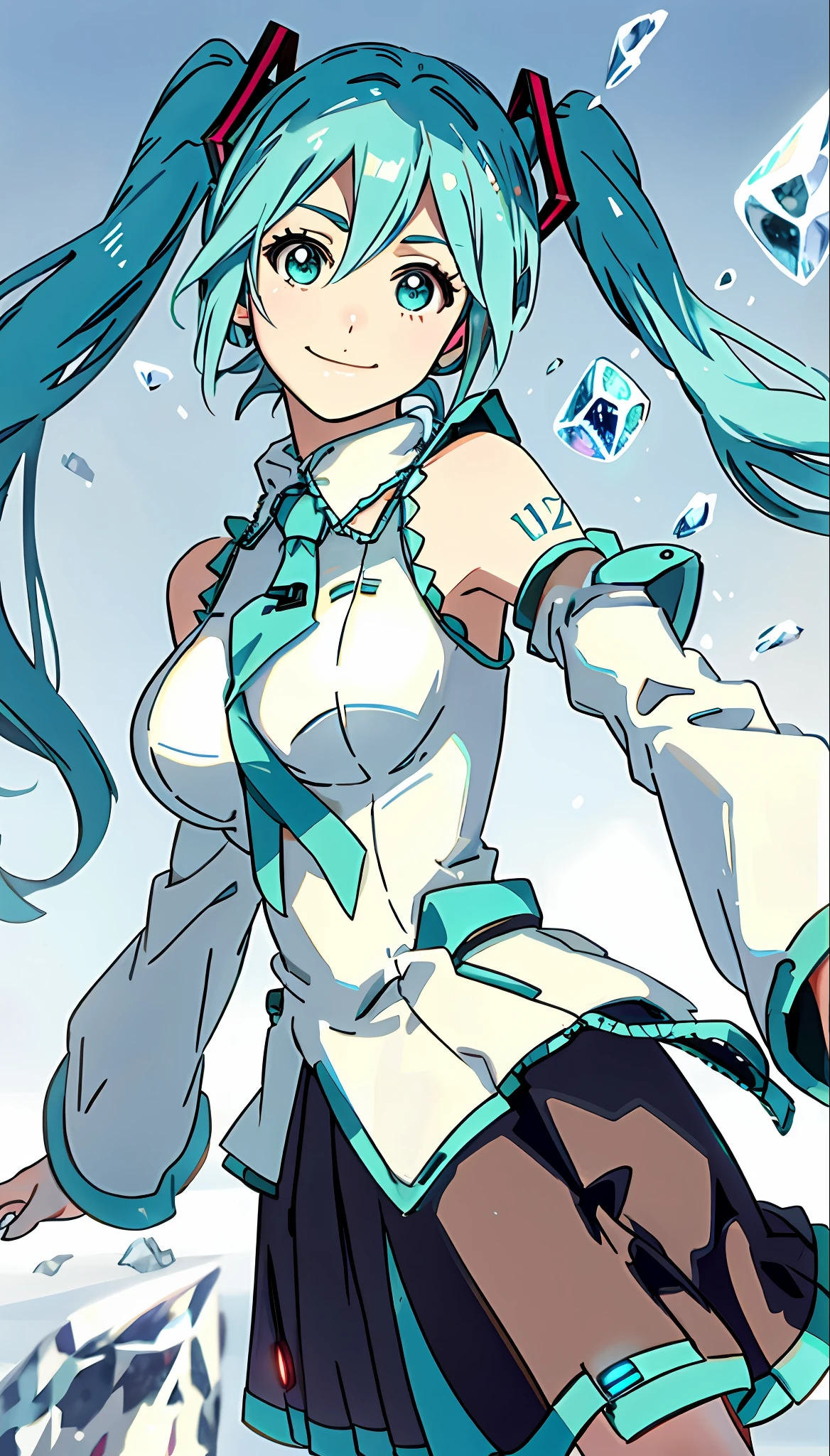 Hatsune Miku, large full breasts、A slight smile、IceMagicAI, top-quality, breathless,