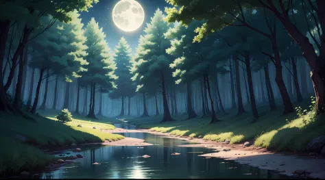 Anime style - moonlight creek in the forest --auto