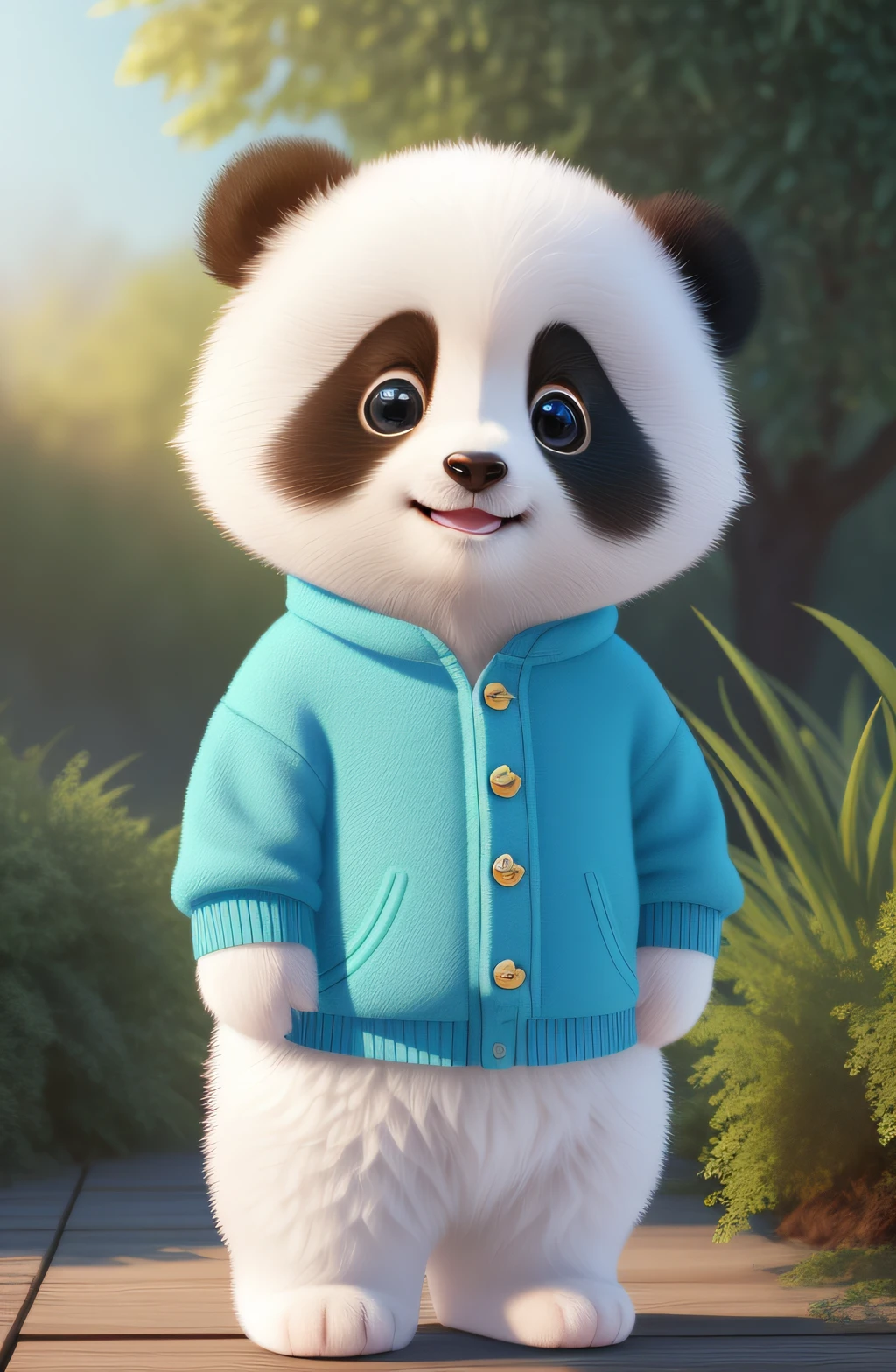 (傑作), (最好的品質), (超詳細), (全身:1.2), 超可愛, 嬰兒, 皮克斯, 嬰兒 panda in pajamas, 明亮的大眼睛, 蓬鬆的, 微笑, 精緻, 童話故事, 非常詳細, 皮克斯 style, 明亮的調色板, 自然光, 簡單的背景，純色, 辛烷渲染, ArtStation 上的熱門話題, 華麗的, 超廣角, 8K, 高畫質, 實際的