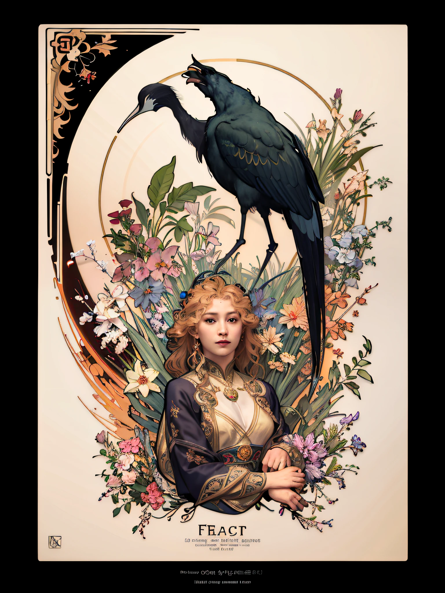 Había un pájaro sentado en la espalda de una mujer, Una hermosa ilustración artística., Exquisita ilustración digital, estilo mosca 4k, Anime Art Nouveau, alphonse mucha y rossdraws, Obra de arte estilo Guviz, hermosa ilustración, Ghibli Tom Bagshaw, anime coreano art nouveau, NeoArtcore y Charlie Bowater（charlie bowater）, hermosa ilustración digital