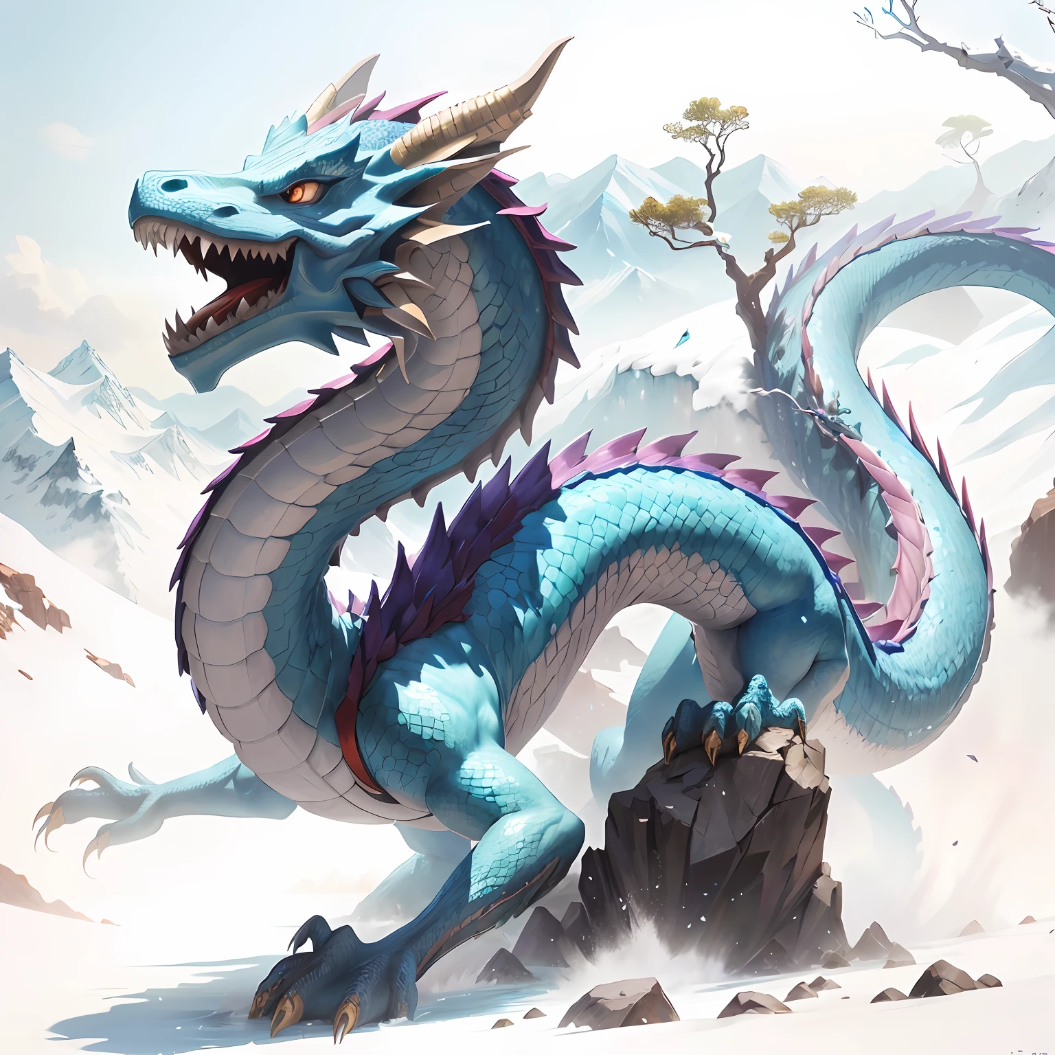 На камне стоит синий дракон, голубой китайский дракон фэнтези, синий дракон, Frost Дragon, Концепт-арт китайского дракона, синий чешуйчатый дракон, Дragon Art, Legendary Дragon, Д&комиссия по искусству дракона, гладкий китайский дракон, Дragon, эпический дракон, Водный Дракон, длинный дракон, oil painting из dragon, пил, Величественный，дракон， красочный， горные вершины， водопадер， Байюнь， tшедевр， Лучшее качество в лучшем случае， Это очень подробно， детально детализированный， изfcial art， Обои Unity 8k， 4k，8К，UHД， очень подробный， bразмытиеry， размытиеry_Фон， размытиеry_передний план，глубина_из_поле，движение_размытие，（реалистично，фотореалистичный：1），Золотой дракон，синие весы， --авто