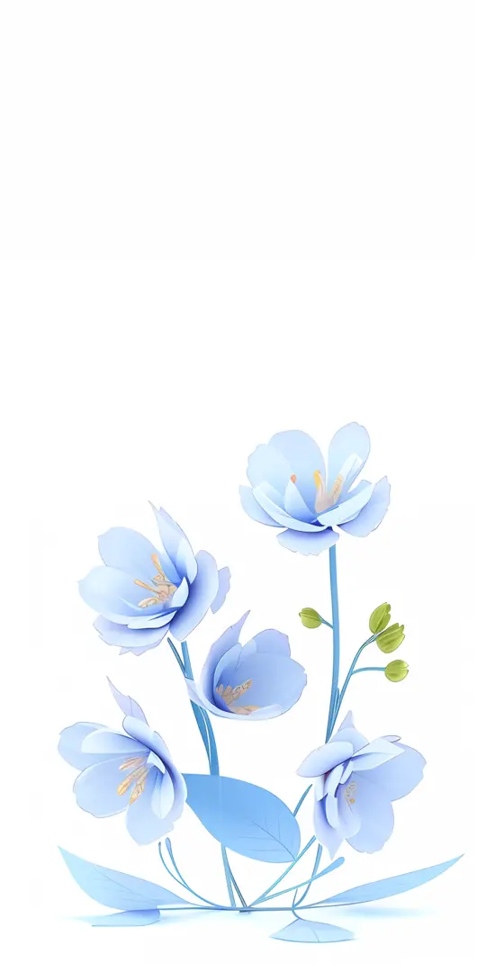There are clouds and a bouquet of flowers in the sky, Isolated on light blue background, with bloom ethereal effects, soft flowers, isolated white background, Flowers in the background, render of april, Clear background, background-image, glass flowers, dr...