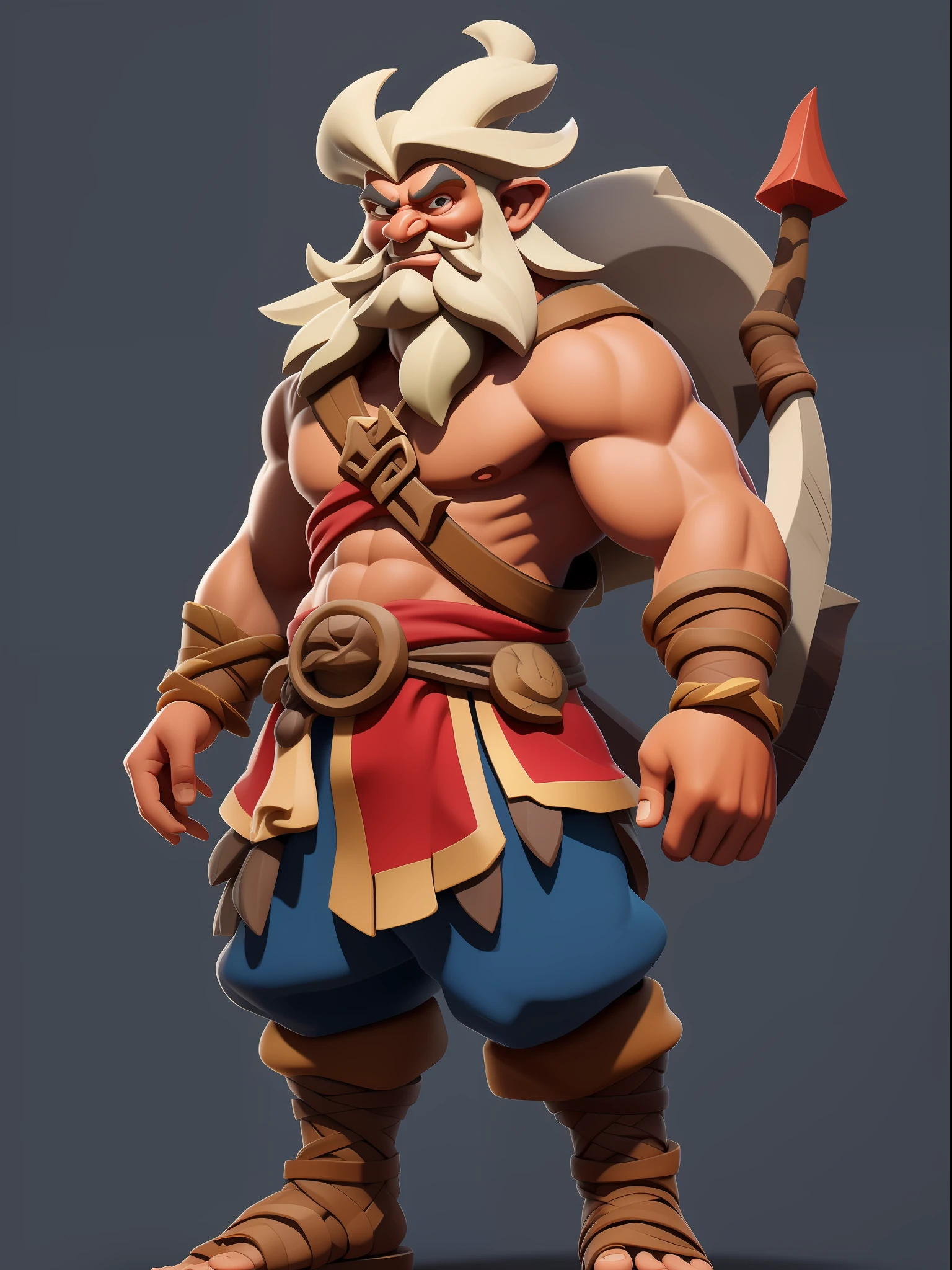 （European and American cartoon Q version、3D model rendering、Primitive barbarian style）1 beautiful girl、Full body standing painting，Stone Age、Primordial period，gnome、Clash Royale style、Cartoon model rendering，highly details eye、beauitful face，Charming body，Red costume，Full body standing painting，dynamicposes，white backgrounid，tmasterpiece，best qualtiy，Best resolution，8K，