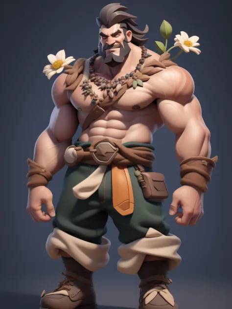 1 Original boy，Full body like，（European and American cartoon Q version，3D model rendering，Primitive barbarian style），Skinny archer，Floral decoration，Barbarians，Clash Royale style，Cartoon model rendering，low poly，highly details eye、beauitful face，Mini Dwarf...