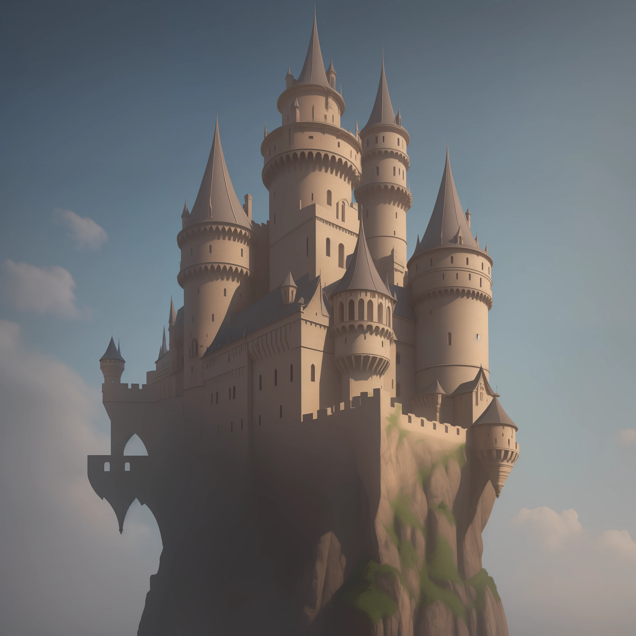 There is a castle with a tower on top of it, realistic fantasy rendering, 3d rendered matte painting, hyperdetailed 3 d matte painting, hyperdetailed 3d matte painting, highly detailed matte painting, giant medieval tower concept art, highly realistic concept art, illustration matte painting, polycount contest winner, beautiful 3 d concept art, renderizado em corona