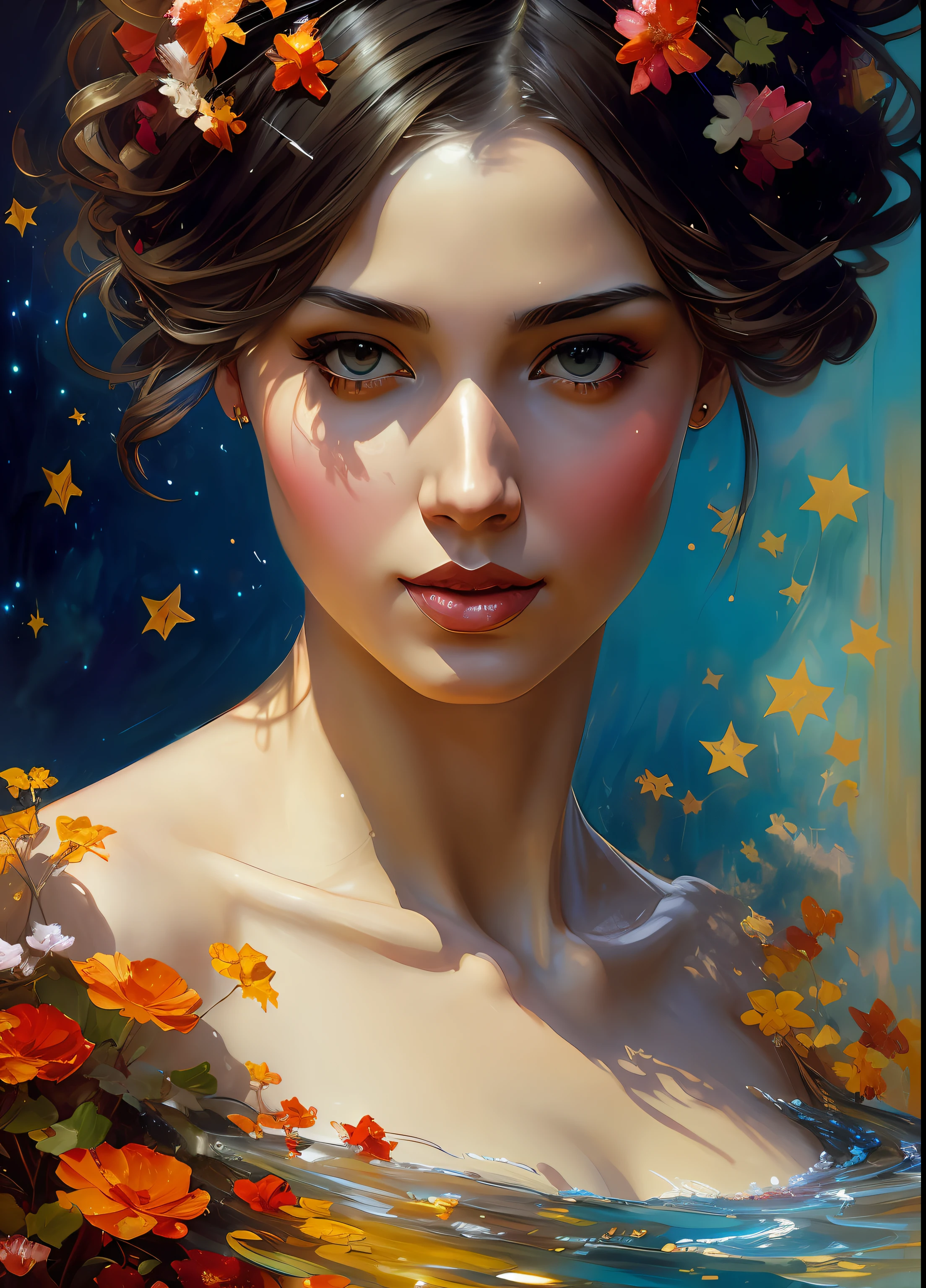 masterpiece, best quality, greek godess bathing in a lake below a night sky full of stars, appearing from colorful liquid oil paint, swirling paint, cinematic lighting, by karol bak, full body posing, angelababy, ((painting, canvas, fine art)), detailed, (fantasy art), cool, ((digital art)), (digital illustration), 4k, trending on artstation, trending on cgsociety, cinematic, agfacolor, low coloration, Norman Rockwell, Franz Xaver Winterhalter, Jeremy Mann, Artgerm, Ilya Kuvshinov, Anges Cecile, Michael Garmash