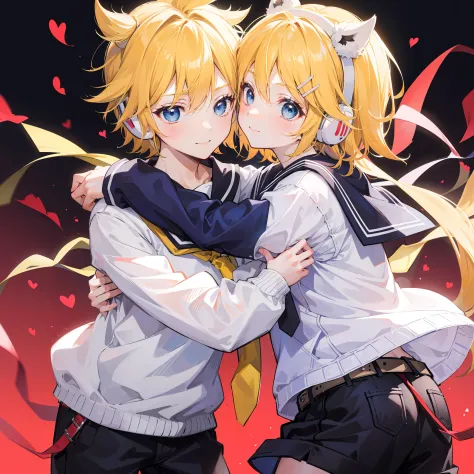 best quality, ultra precision, only two person, one boy and one girl, (a boy is Kagamine_Len), (a girl is Kagamine_Rin), blue ey...