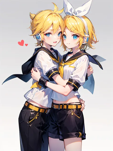 best quality, ultra precision, (only two person), (one boy and one girl), (a boy is Kagamine_Len), (a girl is Kagamine_Rin), blu...