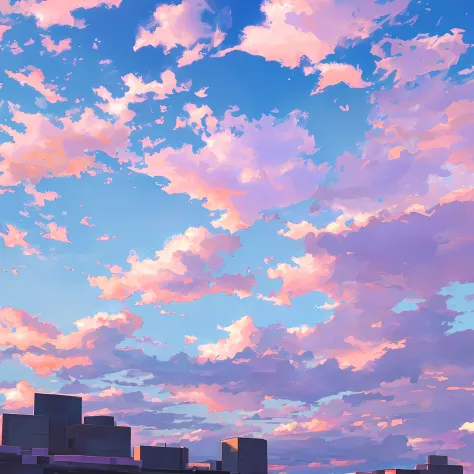 the background after is、fluffy clouds like light pink clouds and pale purple clouds candy in a clear blue skyｶﾝputting out --aut...