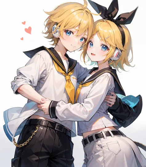 best quality, ultra precision, (only two person), (one boy and one girl), (a boy is Kagamine_Len), (a girl is Kagamine_Rin), blu...