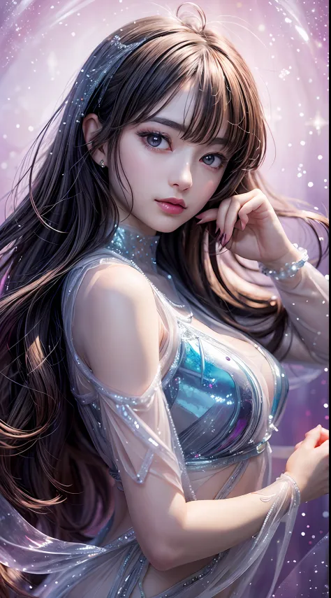 Beautiful girl story wrapped in love, Beautiful eye details, A captivating anime girl gracefully emerges from the pages of a wat...