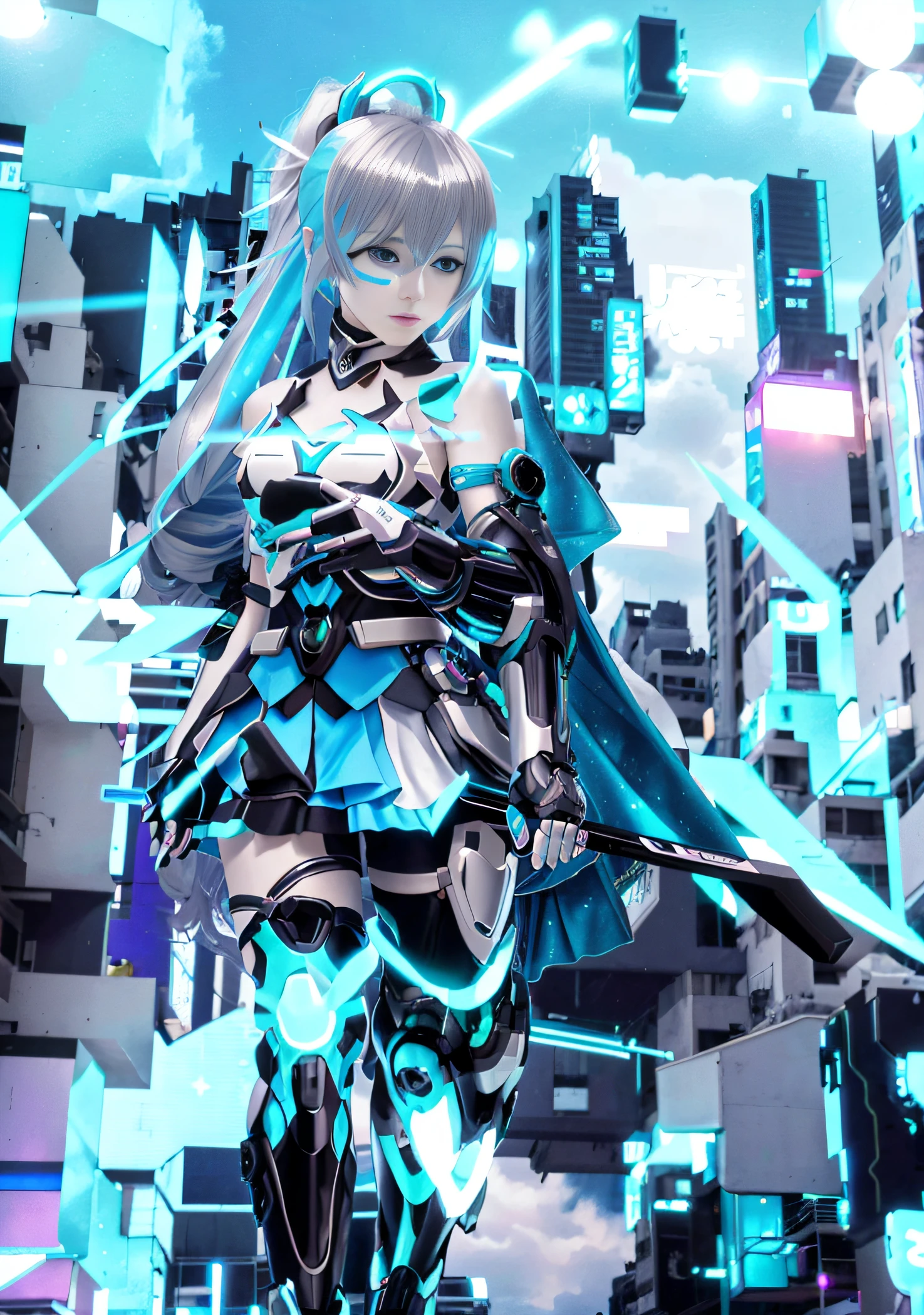 Anime girl with long white hair and blue eyes dressed in black, rogue anime girl, Best anime 4k konachan wallpaper, cyberpunk anime girl mech, cyborg - girl with silver hair, style of anime4 K, girl in mecha cyber armor, cyan lightning, Badass anime 8 K, Digital cyberpunk anime art, cyberpunk anime girl, cyberpunk anime girl in hoodie