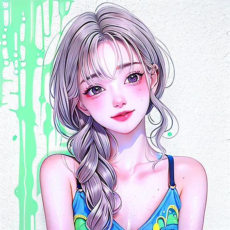 Paint splash, color, cream, girl, looking at the camera, slime girl,