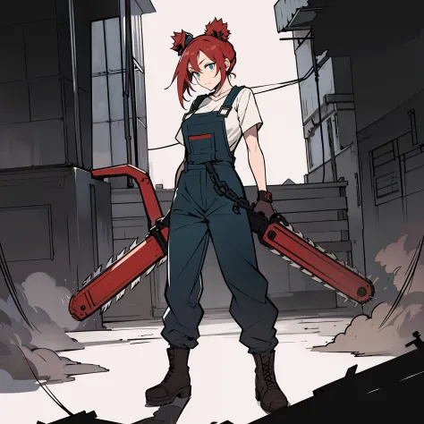 two chainsaws，redheadwear，with a simple background