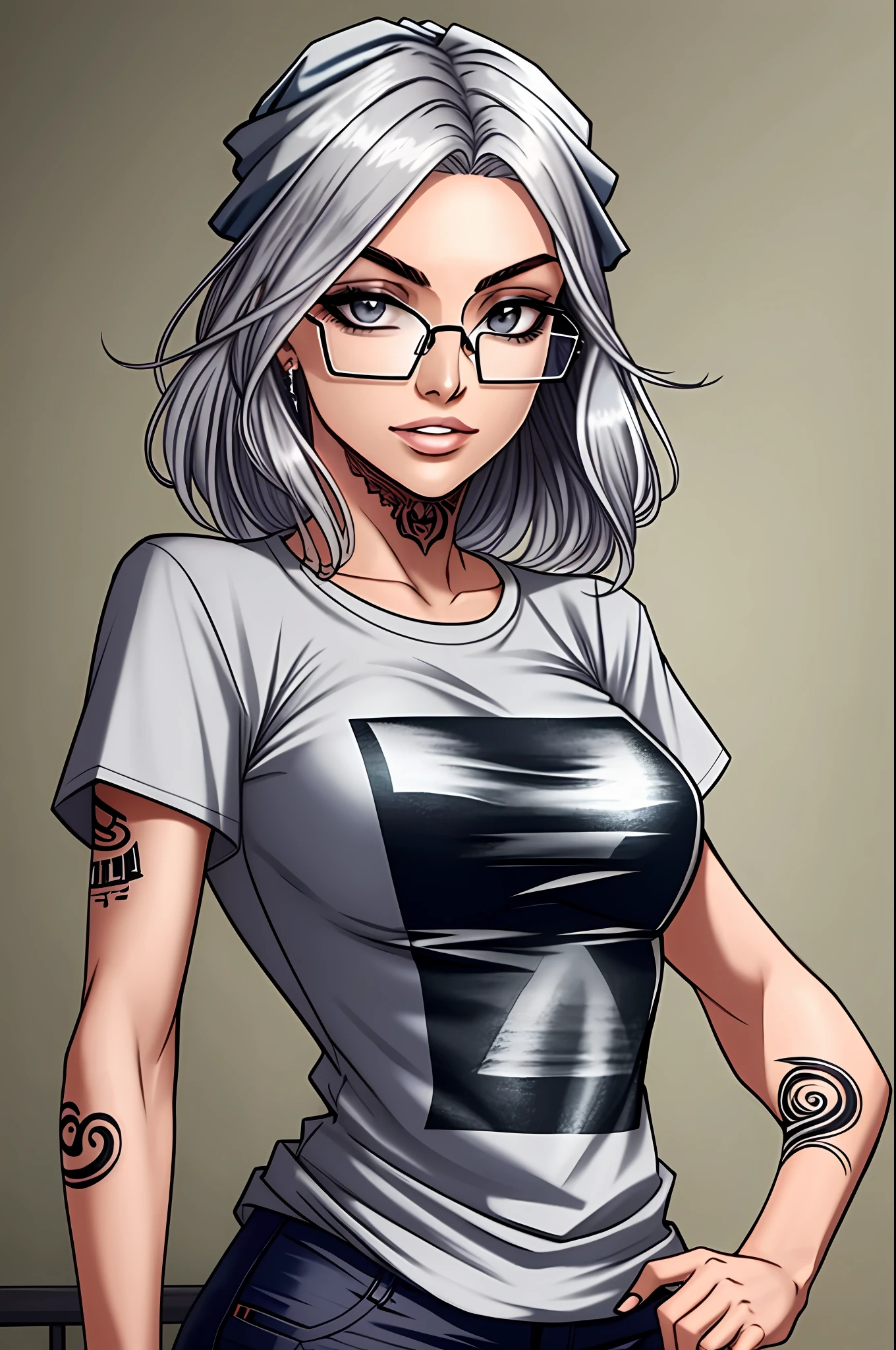  A cartoon drawing of a woman with glasses and a shirt - SeaArt AI