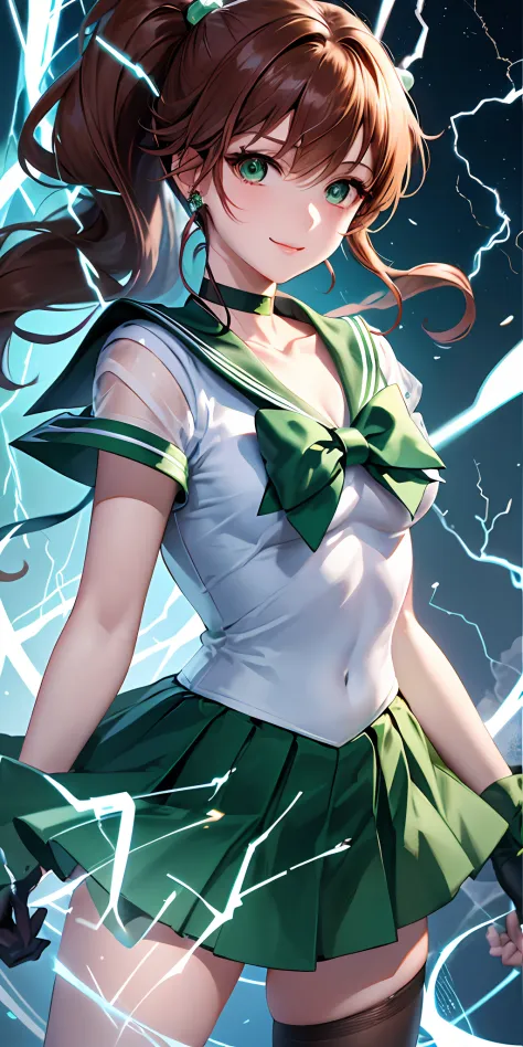 tmasterpiece， best qualtiy， A high resolution， Jupiter 1， 1 rapariga， 独奏， low angles， Sailor Senshi Uniform， the sailor jupiter，...