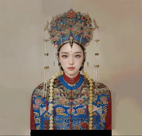 Break， 1girll， 独奏， looking at viewert， Wearing a phoenix crown on his head，gold jewels，Hanfu（Young cute and beautiful 21 year old girl：1.1）， 3D 脸， beuaty girl，Beautiful and delicate eyelashes， beauitful face， Pretty big breasts， Girl face， Kpop idol，（Chine...