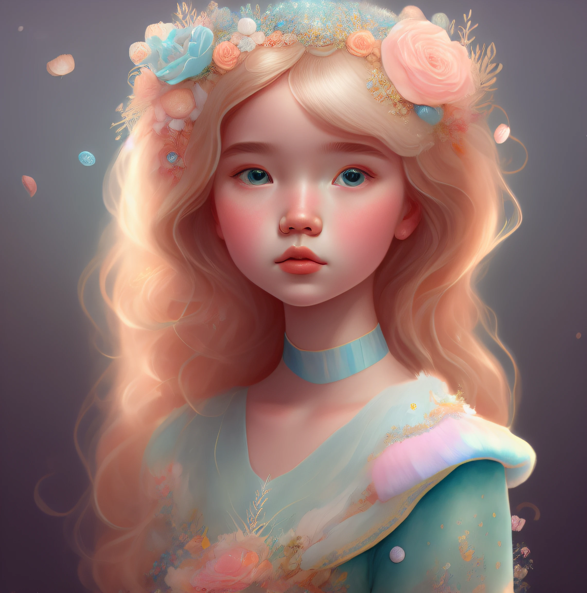 Princess girl with wing, Blue, Pastel, glitter, dramatic, dreamy, pastel, Watercolor, Whimsical, Delicate, seashell crown, Trending on Artstation, Highly detailed, Intricate, Portrait, digital painting, Fantasy theme, Fantasy robes, Fantasy concept art, Fantasy character art, Smug, Teenage girl, perfect body, full body, dreamy, pastel, Watercolor, Whimsical, Delicate, seashell crown, art by loish and lois van baarle, Trending on Artstation, Highly detailed, Intricate, Portrait, digital painting