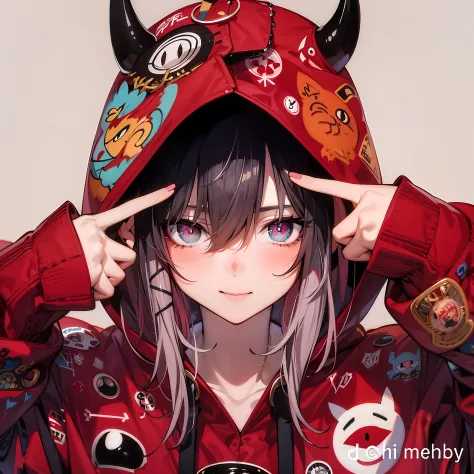 anime girl with horns and devil horns on her head, anime style 4 k, anime style. 8k, (anime girl), demon anime girl, anime vibes...