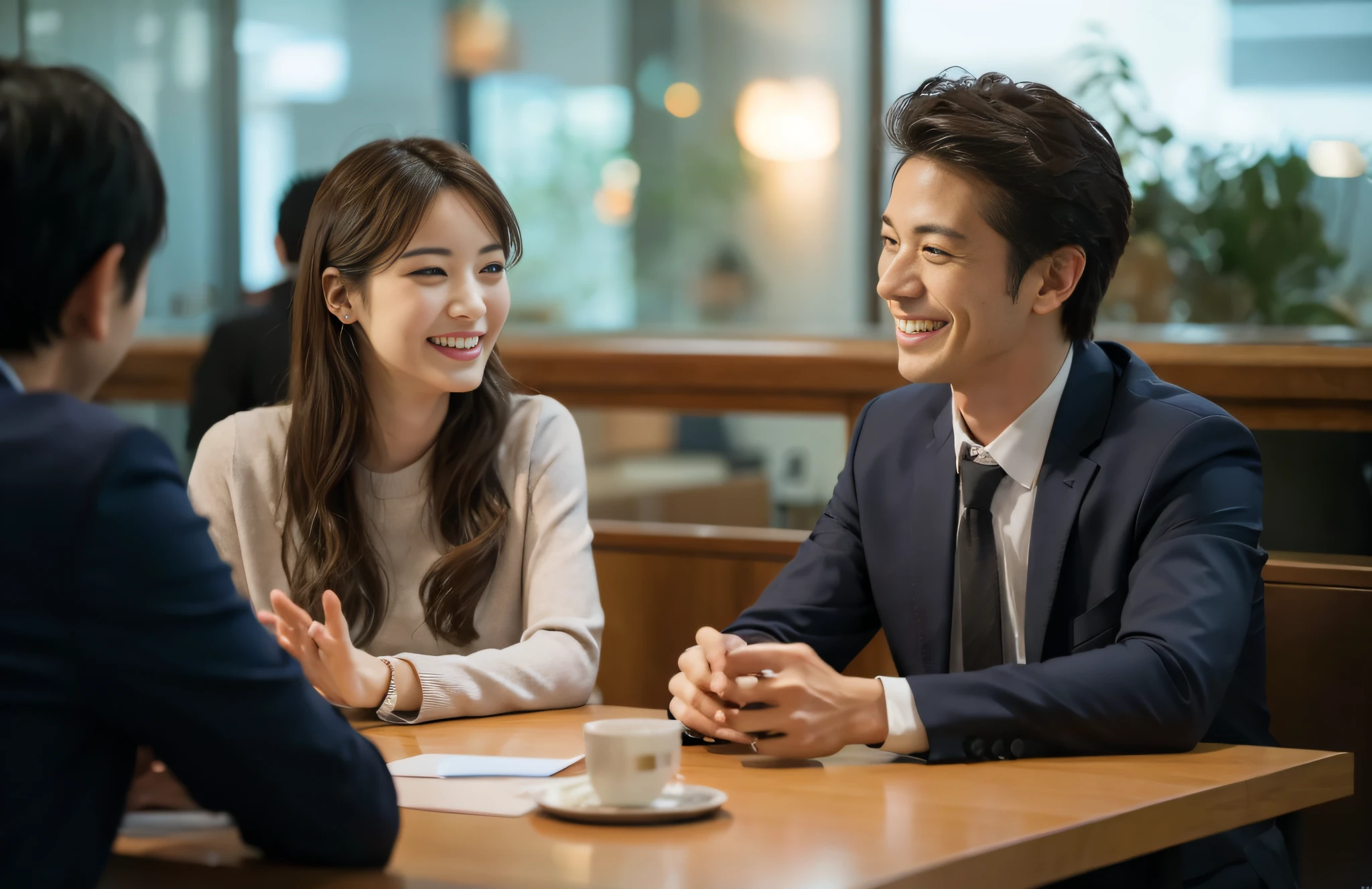 아름 다운 일본 여자 웃는 멋진 일본 남성 사랑 얼굴　사무실　영상