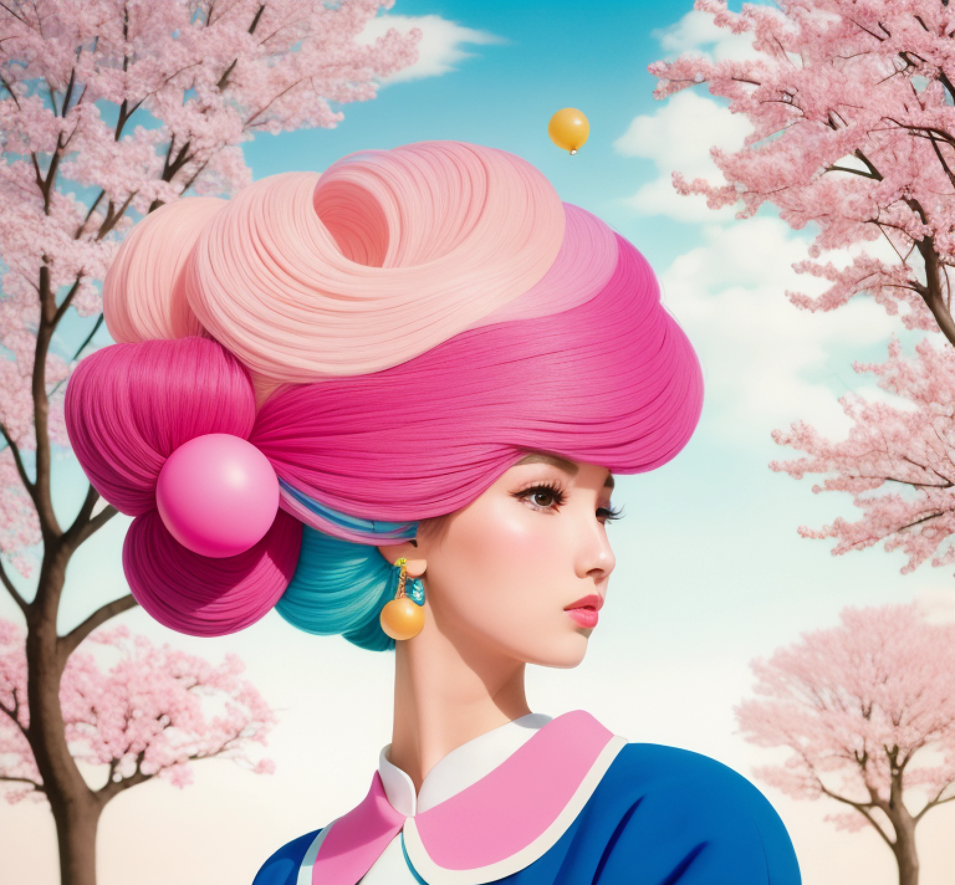 there is a painting of a woman with a tree on her head, branches sprouting from her head,  inspired by George barbier, tara mcpherson, brittney lee, blowing bubblegum, lisa frank & sho murase, by Shinoda Toko, inspired by Hsiao-Ron Cheng, japanese pop surrealism, colorful illustration, colorfull illustration, fantasy pop art, inspired by Victor Mosquera, bubblegum