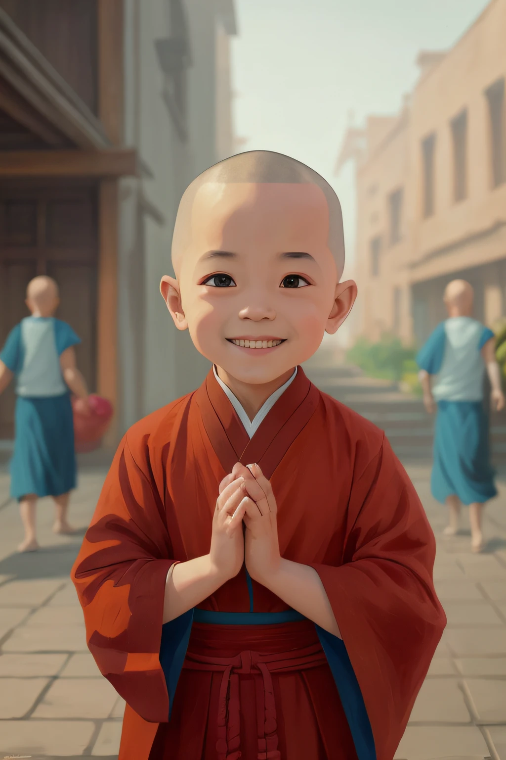 Image of a cute little monk in a monk's robe, lovely digital painting ...