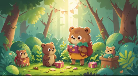Little Bear holds a box，It says "Open Blind Box"