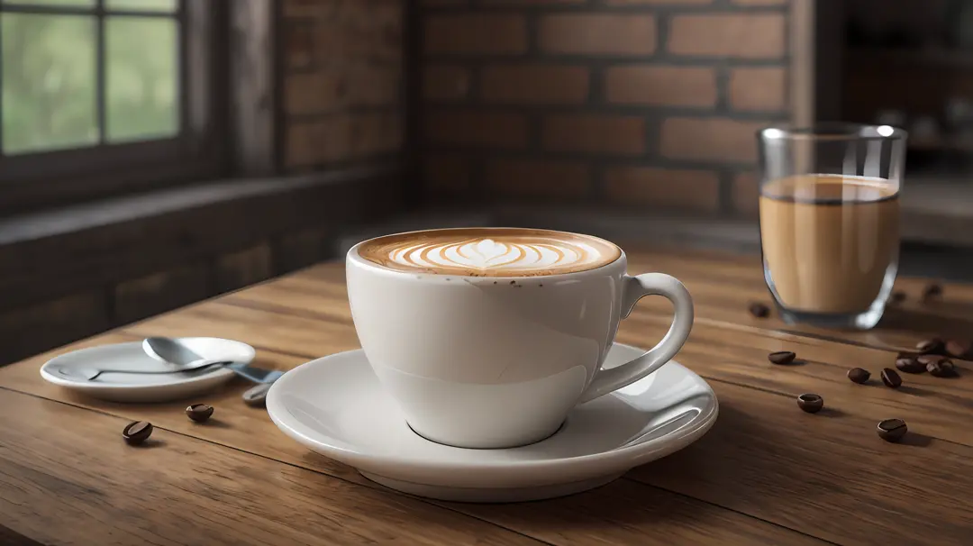 RAW, professional photograph, movie photographRealism, hyperrealism, ray tracing, high details, super detail, UHD, 8k, white cup of coffee, latte art, cappuccino, rustic style, old house, rustic house,